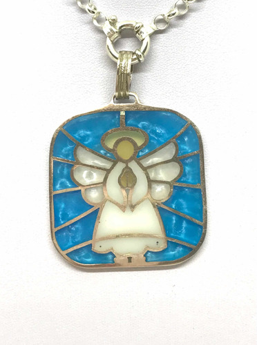 Imagen 1 de 4 de Cadena Roló Con Medalla Angel ; Esmaltado Vitraux
