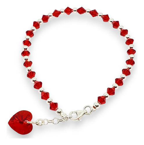 Pulsera Plata Cristal Swa Ch Cristal Rojo Con Corazon