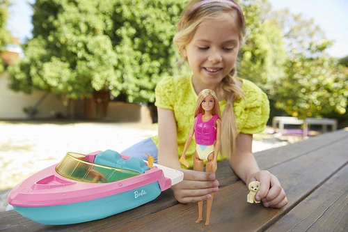 Barbie Lancha Con Muñeca + Mascota + Salvavidas Mattel