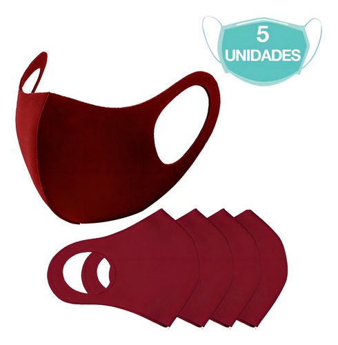 Mascarillas lavables de neopreno burdeos para adultos, 5 unidades