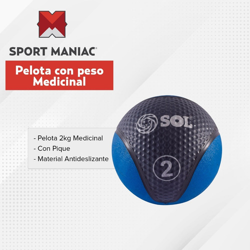 Imagen 2 de 4 de Pelota Con Peso 2 Kg Funcional Medicine Ball Con Pique