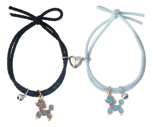 Pulsera Pareja Perrito Puddle Negro Celeste Imán 2 En 1 