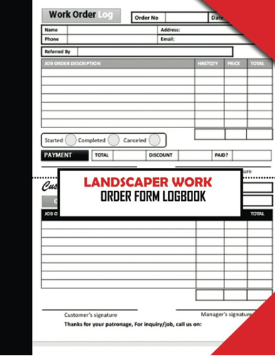 Libro: Landscaper Work Order Form Log Book: With Tearable Se