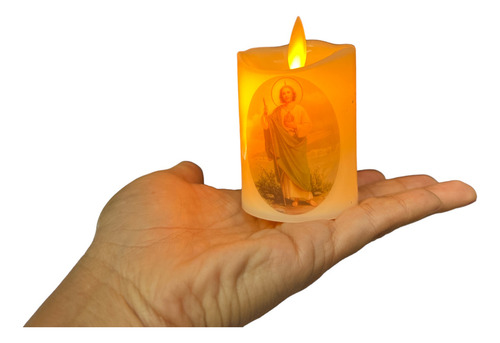 4 Veladoras Led Efecto Flama Virgen Guadalupe San Judas 7cm