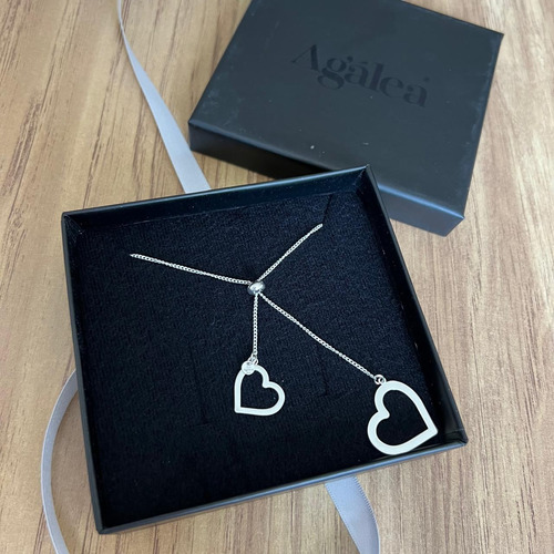 Collar Corbatero De Plata 925 Dijes De Corazón Agálea Mujer