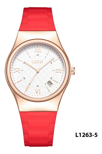 Reloj Mujer Loix® L1263-5 Rojo Con Oro Rosa, Tablero Blanco