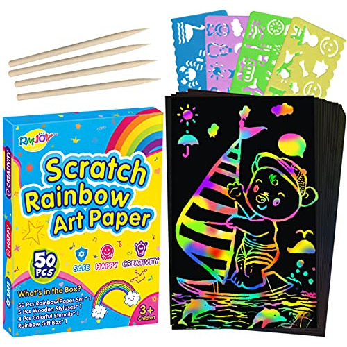 Rainbow Scratch Paper Sets 50pcs Magic Art Craft Scratc...