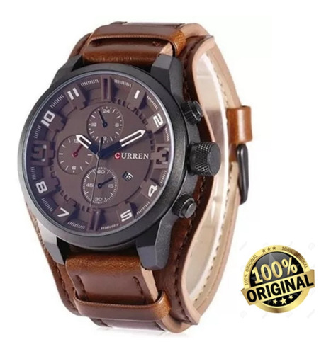 Relogio Curren 8225 Couro Bracelete E Fundo Marrom