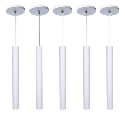 Kit 6 Pendente Tubo Branco 30 Cm+lâmpada Led Branco Frio