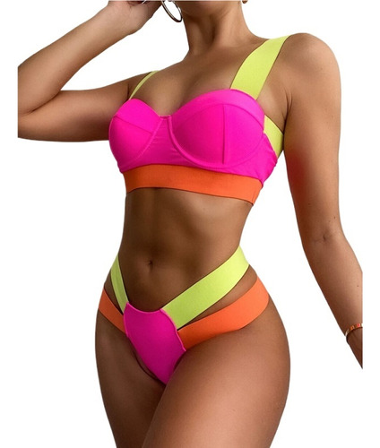 Traje De Baño Push Up Bikini For Mujer, Color Neón