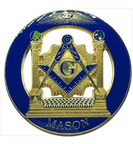 Emblema Adesivo 3d Metal Maçonaria Maçom Pilares Azul