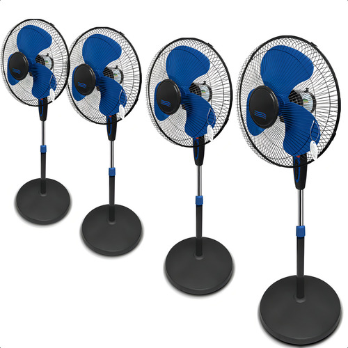 Ventilador Pedestal Coluna 3 Hélices 220v 45w Triplo Pedestal 130cm Regulável Cor Azul Kit Com 4