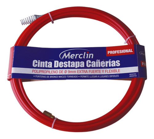 Cinta Flexible Destapa Cañeria Merclin 9mm X 15 Metros G P