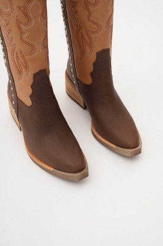 Botas Texanas Mujer Cuero Taco Medio Tachas Bordados Herol