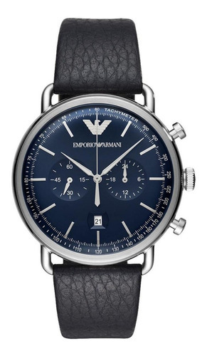 Reloj Emporio Armani Aviator Original Hombre E-watch Color De La Correa Negro Color Del Bisel Plateado Color Del Fondo Azul