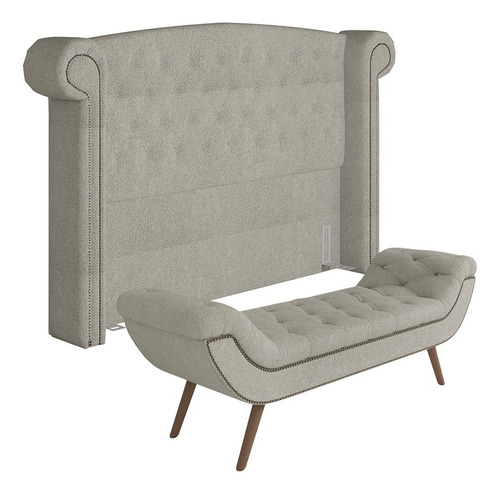 Cabeceira Casal 140cm Provença Recamier Veneto Bouclé Cru Cor Creme