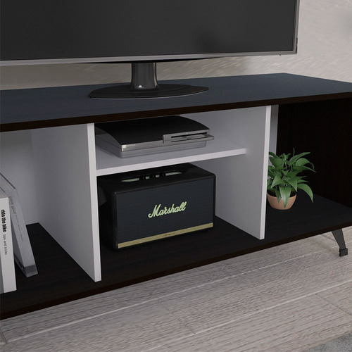 Mueble Para Tv Rack 3 Compartimientos 1 Estante Regulable Color Wengue