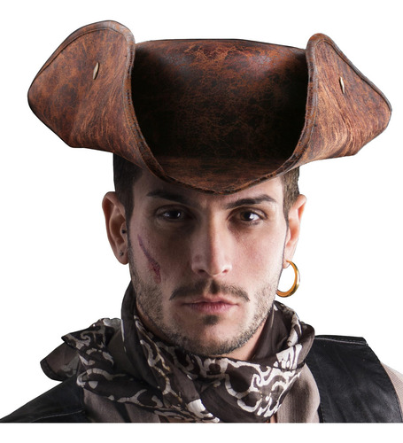Sombrero De Pirata Tricornio Café Piel Sintética Unisex Medi