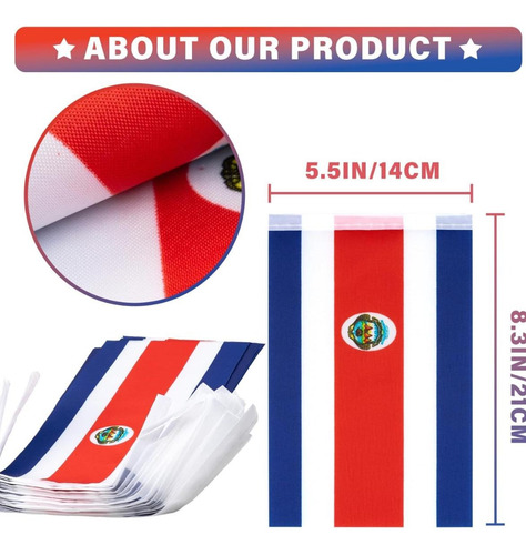 Banderas Rectangulares Costa Rica 32 Banderines 21x14 Cm