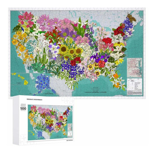 Jigsaws Puzzles 1000 Piezas Para Adultos, Mapa De Flores De 