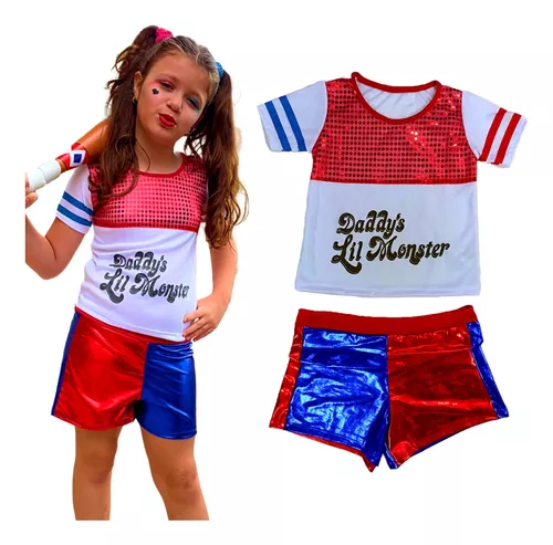 Fantasia Arlequina Infantil Roupa Esquadrão Harley Quinn