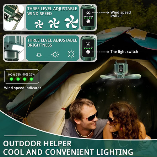 Mini Ventilador De Camping Con Linterna Led 10400mah Batería