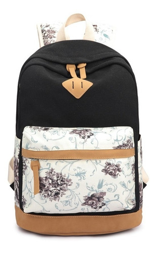 Mochila Lona Hippies Flor Com Estojo Necessaire Cityrock Cor Preto