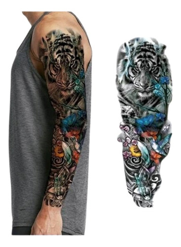 Tatuaje Temporal Adhesivo Grande Brazo Pierna Agua Tigre