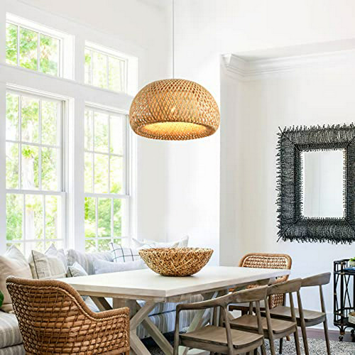 Lámpara Colgante De Mimbre, Compatible Con Comedor Cocina Ha