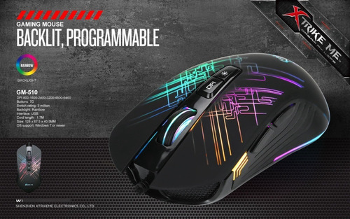 Imagen 5 de 5 de Mouse Optico Gamer Xtrike Me Gm-510 Usb 4800 Dpi + Cuota -*