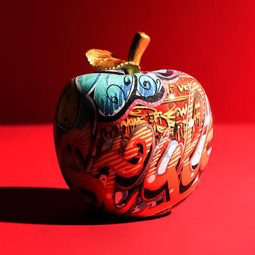 Ft Escultura Colorida, Manzana Pintada A Mano El