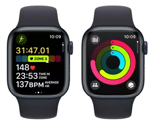 Apple Watch Series 9 GPS • Caja de aluminio color medianoche de 45 mm • Correa deportiva color medianoche - M/L