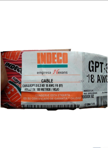 Cable Indeco 18 Awg Gpt-3 Rollo 100 M