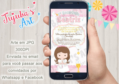 Imagem 3 de 3 de Convite Digital Primeira Eucaristia Comunhão Menina #mod3