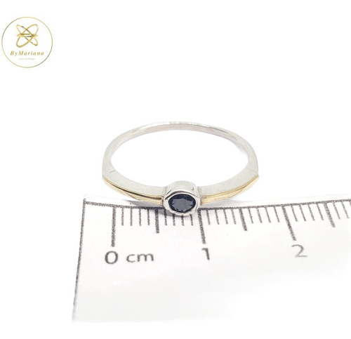 Anillo Plata Y Oro Fino Con Piedra Redonda Chica