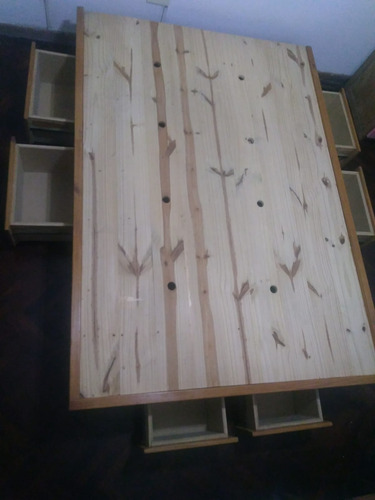 Cama 2 Plazas Madera Pino 6 Cajon + Mesa Aux.+ Cajonera Leer Marrón (Usado)