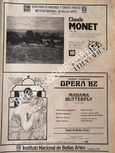 Cartel De Inba Presenta. Temporada De Opera 1982 Y Claude Mo