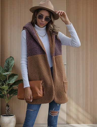 Chaleco Largo Con Capucha Para Mujer En Tejido Polar