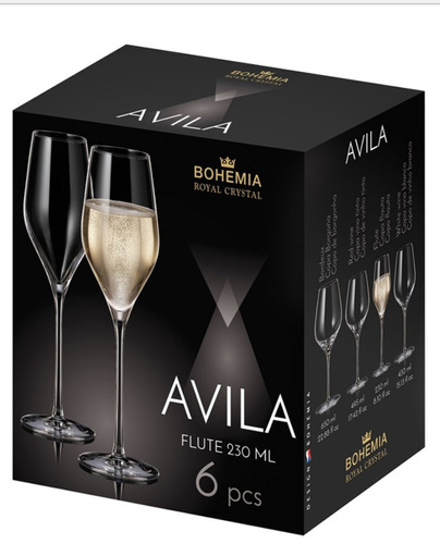 Copas De Cristal Bohemia Champagne Flute 230 Ml X6