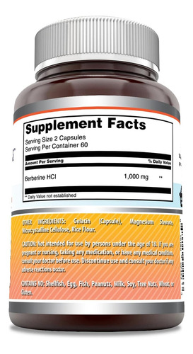 Amazing Nutrition Berberina 1000mg Berberine 120 Cápsulas Sin Sabor