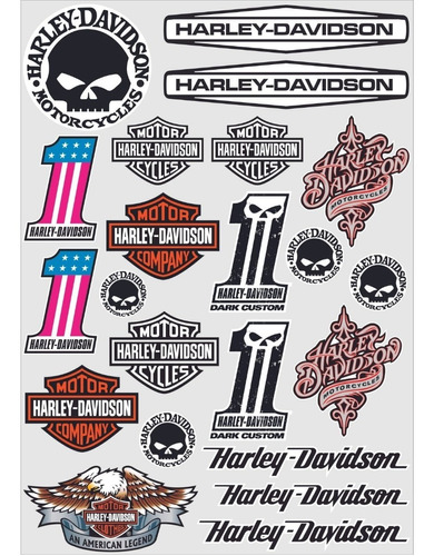Cartela De Adesivo Harley Davidson 22 Peças Para Carro Moto