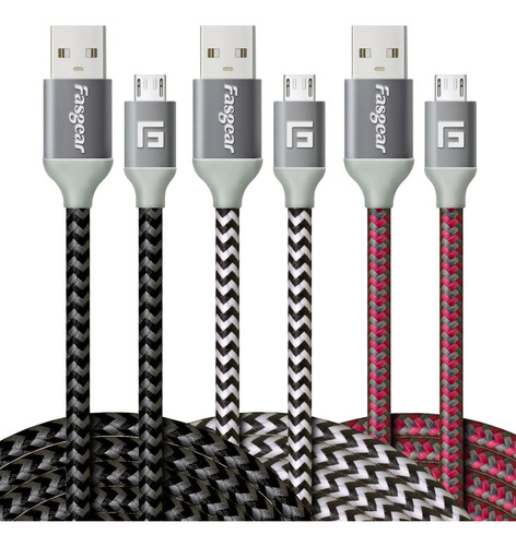 Cable Micro Usb De 9.8 Ft Con Conector Gris De Metal