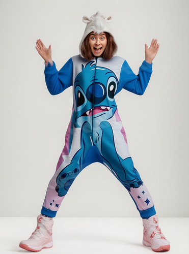 Pijama Stitch Enterito Micropolar Disney Para Niñas Celeste Liso 10