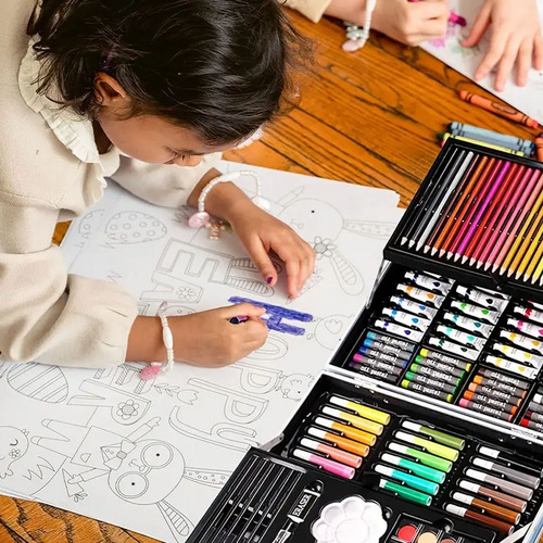 Kit De Dibujo Estuche De Arte 145pz Acuarelas Pinturas Colores Diseño Infantil Robot Fasilyt