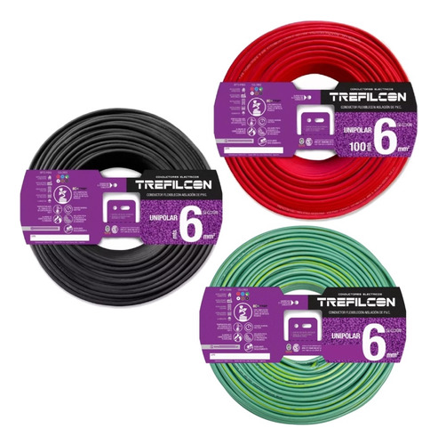 Combo 3 Rollos Cables Uni 6 Mm Trefilcon - R/n/t - 100 Mtr