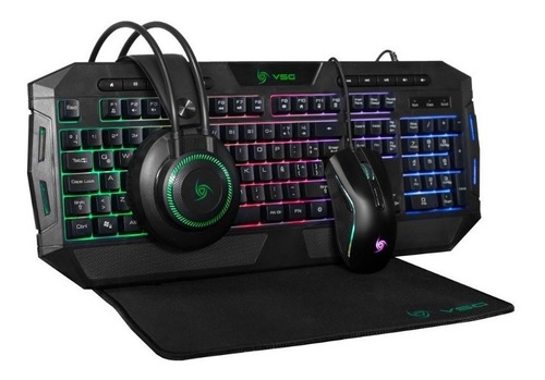 Combo Gamer 4en1 Vsg Crux Headset Teclado Mouse Padmouse Led