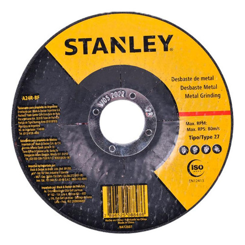 Disco Stanley Desbaste 4.1/2 X 7/8 - Kit C/25 Unidades