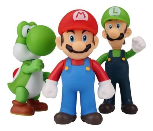 Set 3 Figuras De 14cm, Super Mario Bros, Luigi Y Yoshi