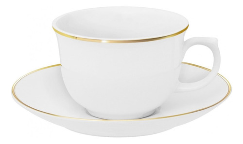 Xícara Chá Pires Porcelana Flamingo Oxford 240ml Sofia Ouro