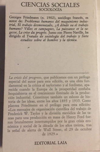 Libro La Crisis Del Progreso George Friedmann